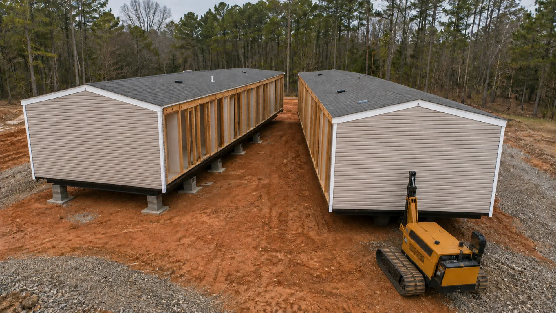 Illustrative manufactured home being positioned on a site